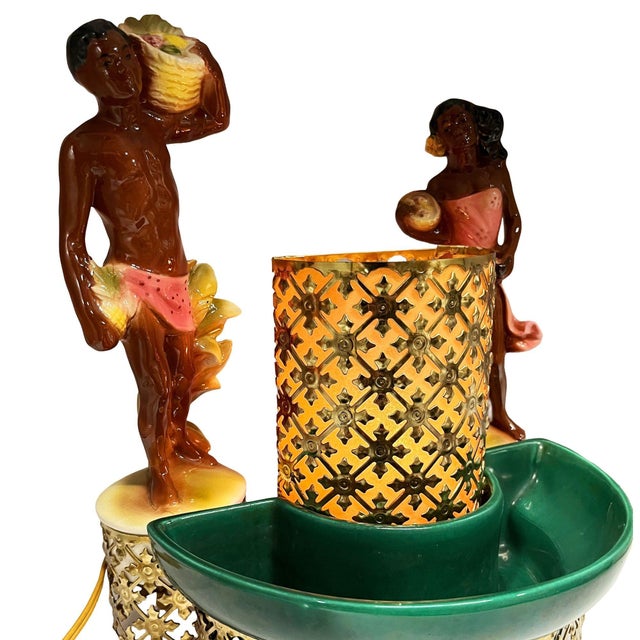 Ceramic Mid 20th Century Mid-Century Hawaiian Themed Brass & Ceramic Tv Lamp & Planter by Sierra Columbia For Sale - Image 7 of 9