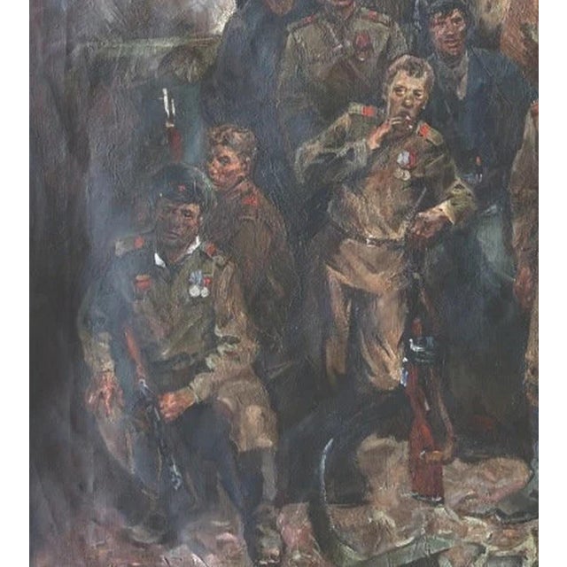 1970s Army Oil Painting: Great Patriotic War, Socialist Realism Art For Sale - Image 4 of 6