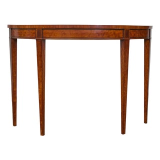19th Century English Neoclassical Walnut Demi-Lune Table with Tapered Legs For Sale