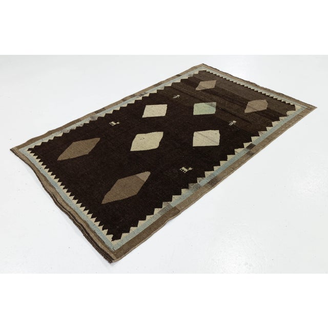 Folk Art 4x7 Hand-Knotted Brown Modern Gabbeh Wool Rug - Folk Art & Figure Design For Sale - Image 3 of 8