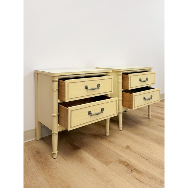Vintage Henry Link Bali Hai Coastal Hollywood Regency Cream Nightstands, 2 Pieces, Attributed For Sale - Image 12 of 13