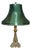 Vintage Table Lamp in Brass and Dark Green Satin Shade, 1920s For Sale