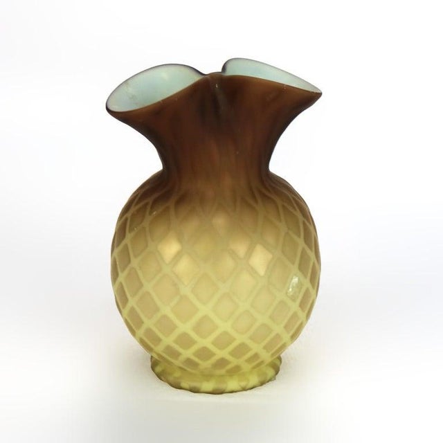 Antique Amber Satin Glass Double Vase With Diamond Quilt Pattern C1890 For Sale - Image 6 of 8