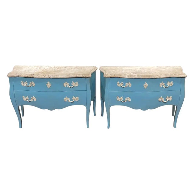 Late 20th Century Palm Beach Blue' Lacquered Commodes With Natural Coquina Stone - a Pair For Sale - Image 12 of 12