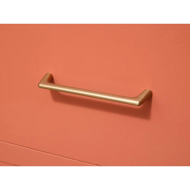 Vintage Postmodern Burnt Orange Four-Drawer Highboy Dresser With Brass Hardware For Sale - Image 10 of 12