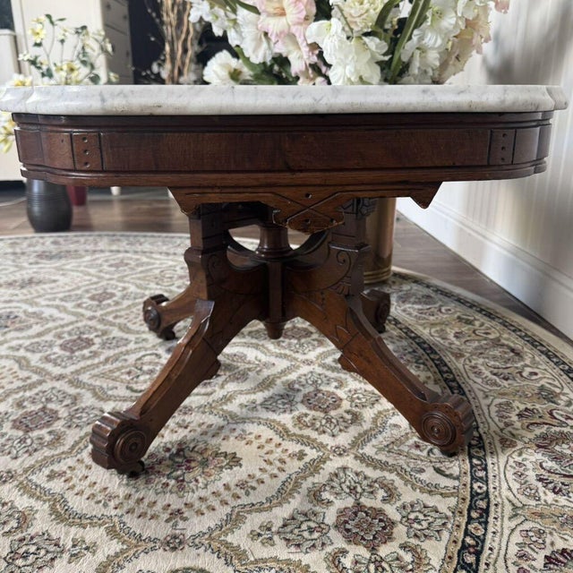 Antique Victorian Marble Top Walnut Side Table For Sale In Salt Lake City - Image 6 of 13