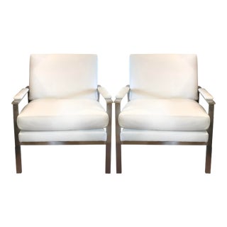 White Leather and Stainless Milo Baughman Style Ethan Allen Chairs - a Pair For Sale