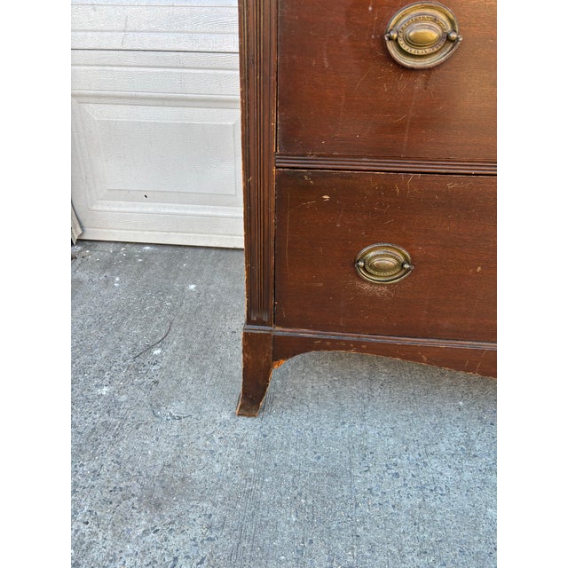Vintage Mahogany Dresser | Colonial Revival Chest of Drawers | Hepplewhite Style Bedroom Dresser | Traditional Wood Three Drawer Chest For Sale - Image 10 of 12