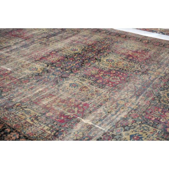 Magenta Antique Persian Kermanshah Charcoal, Magenta & Denim Blue Garden Inspired Design Rug, 11.4 x 17.7 For Sale - Image 8 of 11