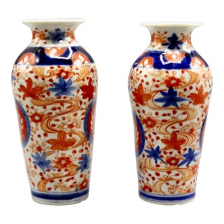 Antique Japanese Porcelain Imari Vases, Near Pair For Sale