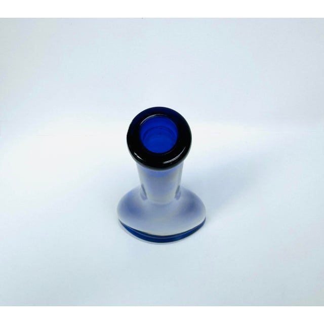 Vintage Cobalt Blue Flattened Glass Bottle Vase 19 Inch For Sale - Image 6 of 9