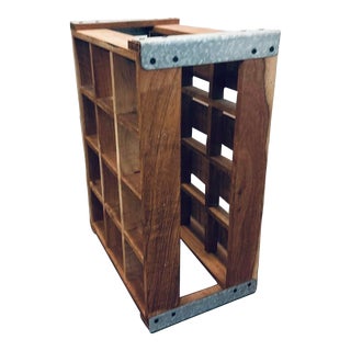 Vintage Restoration Hardware Solid Wood and Galvanized Metal Wine Rack For Sale