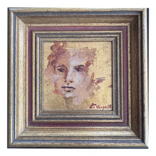Eddie Verfaille, Expressionist Portrait, 1980s, Oil on Panel & Gold Leaf For Sale