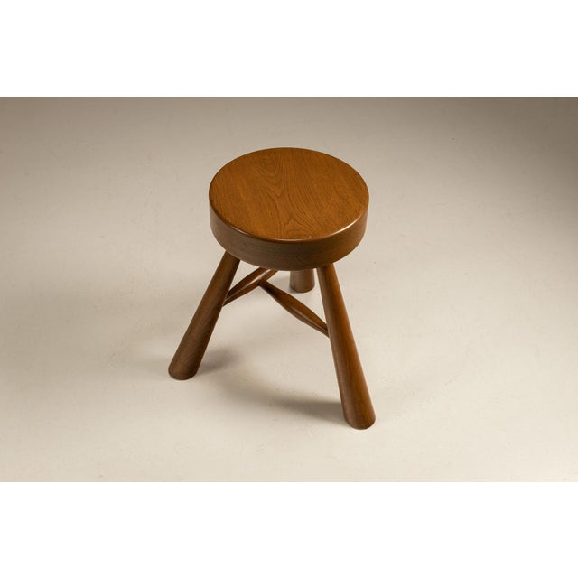 Three-Legged Stools in Ash in the style of Charlotte Perriand, 1970s, Set of 2 For Sale - Image 6 of 9