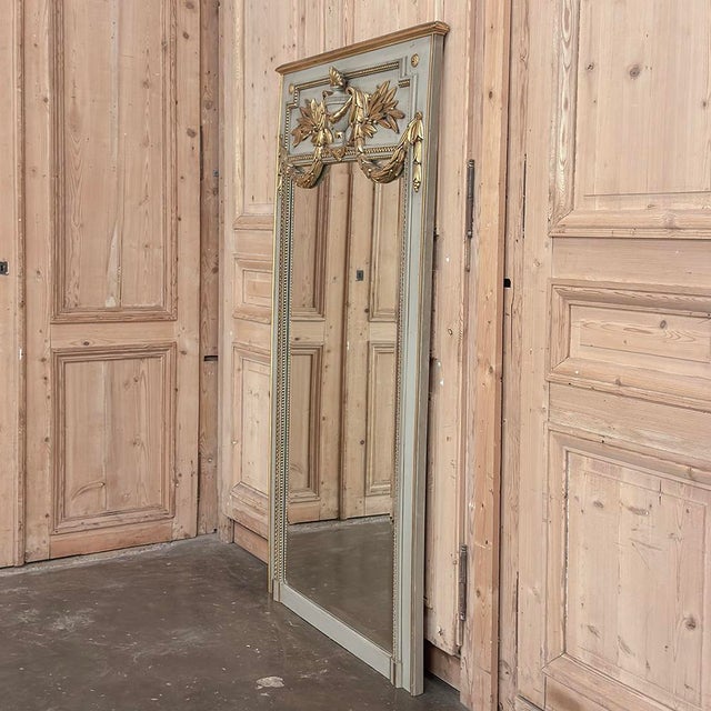 19th Century French Louis XVI Painted and Gilded Trumeau Mirror For Sale - Image 14 of 16