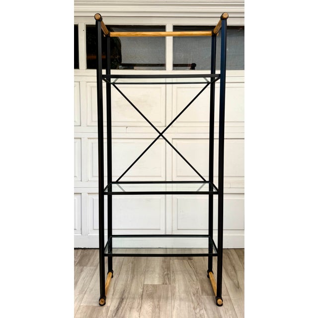 Here is an architectural modern étagère attributed to Cleo Baldon for Terra, featuring a refined combination of diamond-...