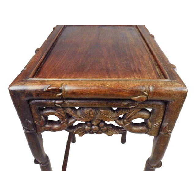 Early 20th Century Floral Bamboo Design Carved Rosewood Side Table - Plant Stand For Sale - Image 6 of 16