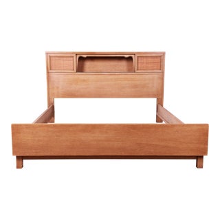 Merton Gershun for American of Martinsville Bleached Mahogany and Cane Full Size Bed, 1960s For Sale