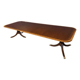 Traditional Multi-Banded Mahogany Double Pedestal Dining Table - Showroom Sample For Sale
