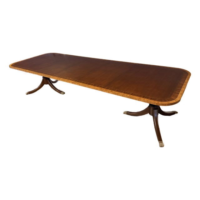 Traditional Multi-Banded Mahogany Double Pedestal Dining Table - Showroom Sample For Sale