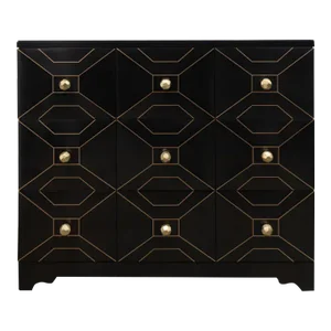 Black 9 Drawer Chest With Brass Detailing