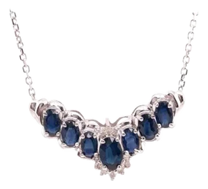 14 Karat Gold Cable Necklace With Diamond and Sapphire Soldered Pendant 0.10 TDW