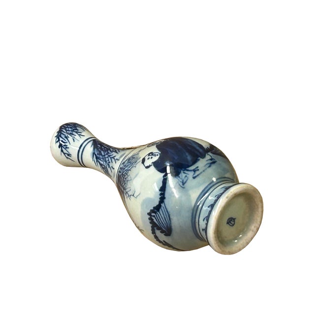 Blue 6" Oriental Blue White Scenery Graphic Small Porcelain Art Vase For Sale - Image 8 of 9