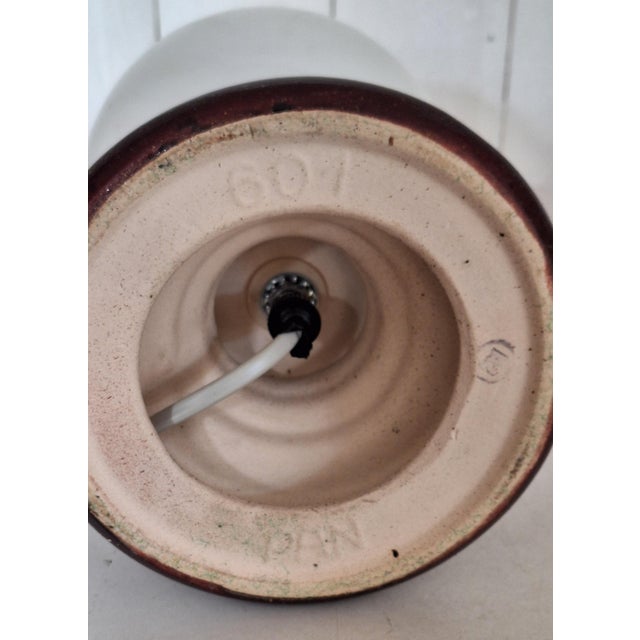 Brown Vintage Pan Table Lamp with Brown Ceramic Base and Opaque White Glass Globe, 1970s For Sale - Image 8 of 9