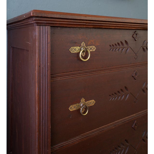 Antique Chest of Drawers With Eastlake Carvings and Brass Hardware For Sale - Image 14 of 17