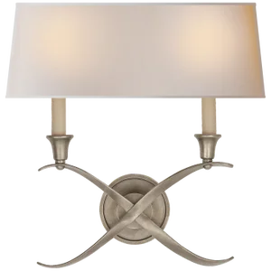 Chapman & Myers for Visual Comfort Signature Cross Bouillotte Large Sconce in Antique Nickel with Natural Paper Shade