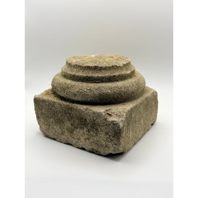 Rustic European Antique Hand-Carved Stone Column Base Plinth C. 1850 Primitive Architectural Fragment For Sale - Image 3 of 7