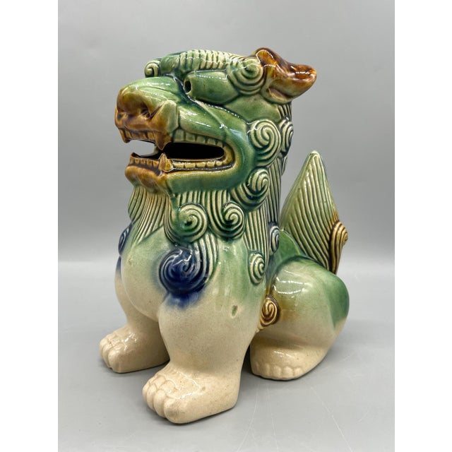 Large 1980s Chinese Sancai-Style Glazed Ceramic Foo Dog – Chinoiserie / Asian Traditional For Sale - Image 10 of 13