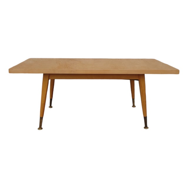 Mid-Century Modern Coffee Table in Maple Veneer and Beech with Brass Legs, Germany, 1960s For Sale