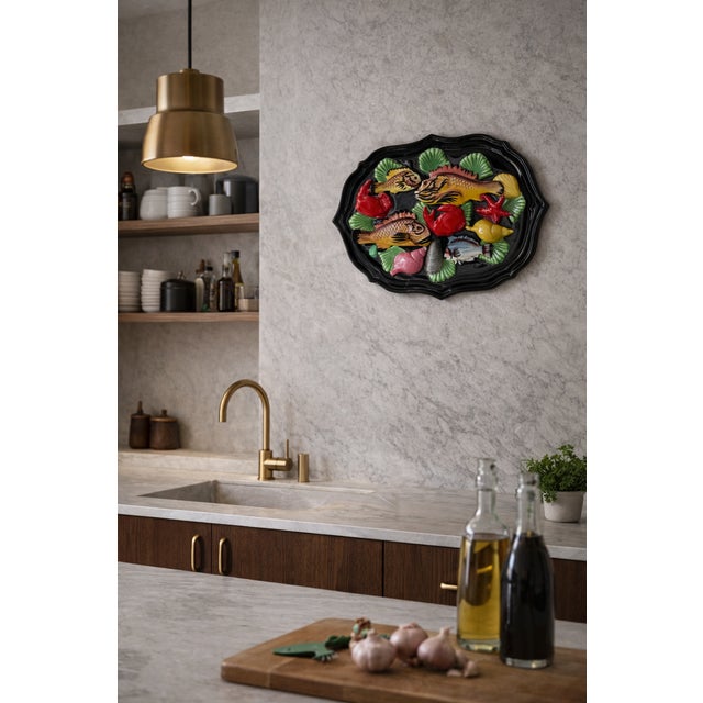 Ceramic Wall Plaque with Marine Decoration from Vallauris, France, 1960s For Sale - Image 3 of 11