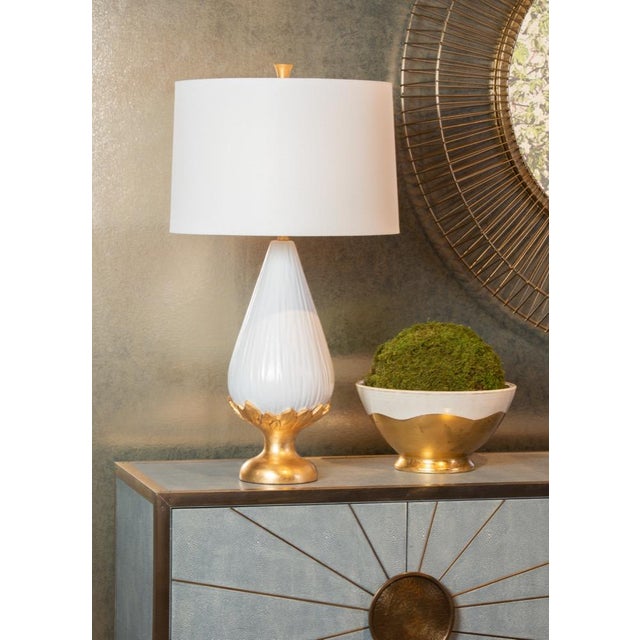 Add shine to your table with this white glazed euroceramic centerpiece bowl with metallic gold leaf. This exquisite...
