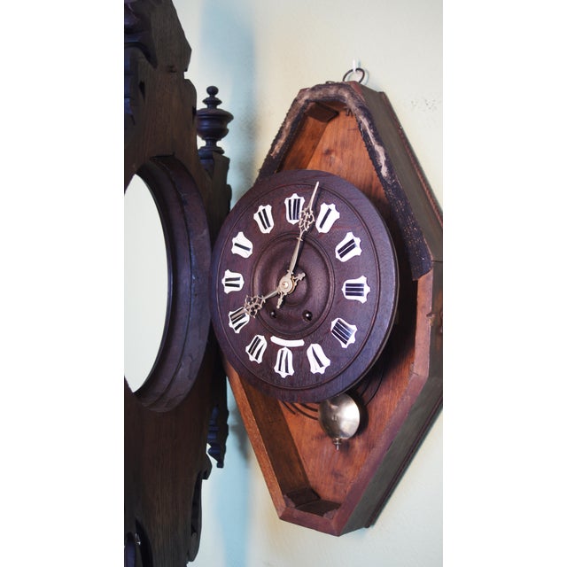 1840-1860 Grand French Carved Wooden Clock Cartel and Enameled Cartridges For Sale - Image 4 of 10