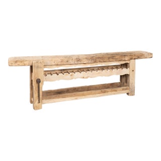 ​​​​​​​Late 19th Century French Carpenters Workbench Rustic Console With Wine Rack For Sale