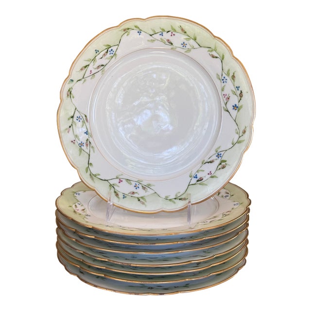 Antique Ginori Made in Italy Gold Gilt Hand Painted Plates - Set of 8 For Sale