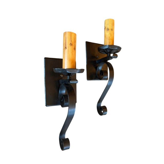 American Pair of Vintage Iron Wall Sconces With Square Backplate For Sale - Image 3 of 5