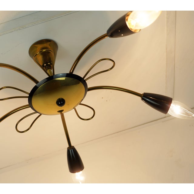 Mid-Century Sputnik Spider Ceiling Lamp in Brass, Metal and Plastic, 1950s For Sale - Image 9 of 14