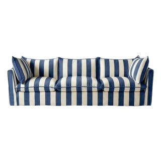 Sophie Conran Coco 4 Seater Sofa - Sea Holly Blue Stripes with Knife Edge Cushion For Sale