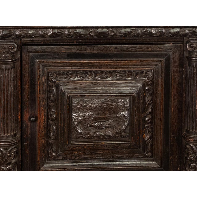 Antique 17th Century Dutch Carved Ebonized Oak Credence Cabinet on Stand 1680 For Sale - Image 14 of 16