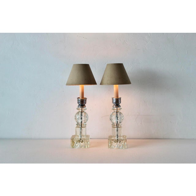 Art Deco Art Deco Chrome Cut Glass Small Scale Table Lamps Vintage-a Pair For Sale - Image 3 of 13