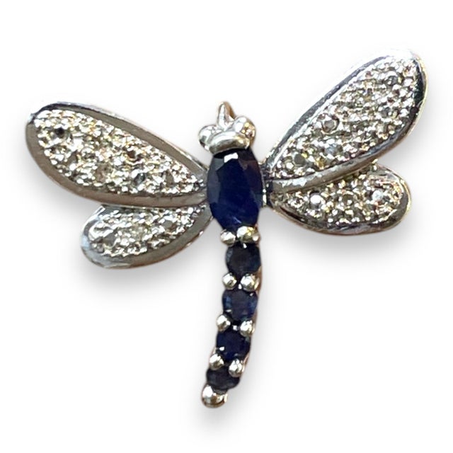 14k White Gold Dragonfly Pendant With Blue Sapphires and Diamonds For Sale In New York - Image 6 of 6