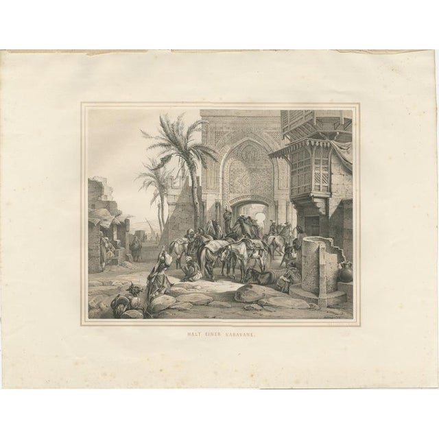 Antique Orientalist Caravan at Rest City Gate Scene from Maximilian, 1846 This richly detailed 19th-century Orientalist...