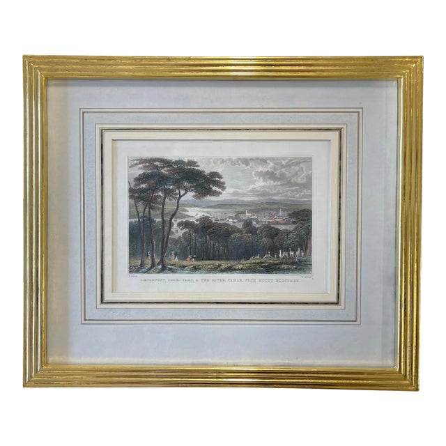 English Engraving Devonport, Dockyard, and the River Tamar, From Mount Edgcumbe Circa 1829 For Sale