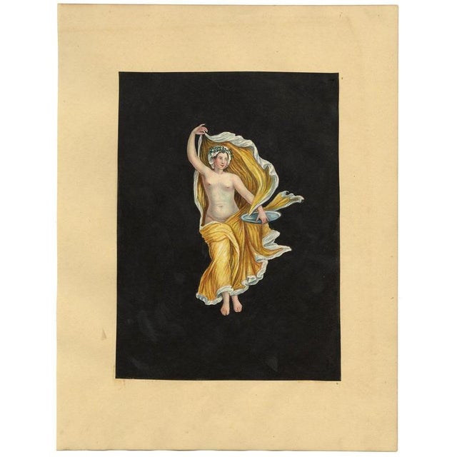 An original early 19th-century gouache painting, Circle of Michelangelo Maestri, Allegorical Dancer Pompeii Fresco.A...