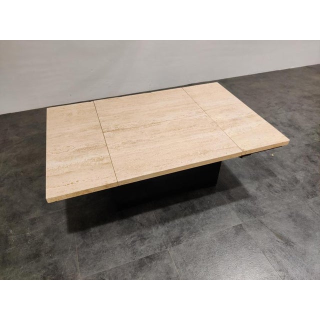 Vintage Travertine Hidden Bar Coffee Table, 1970s For Sale - Image 4 of 10