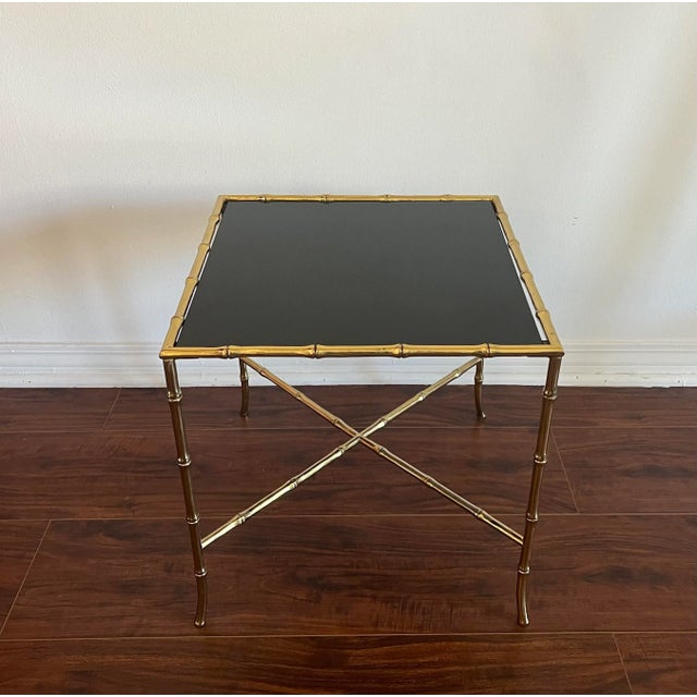 French Mid 20th Century Hollywood Regency Gilt Metal Faux Bamboo Side Table For Sale - Image 3 of 5