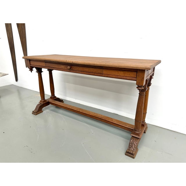 1920s Carved Oak Console Table, 1900s For Sale - Image 5 of 16